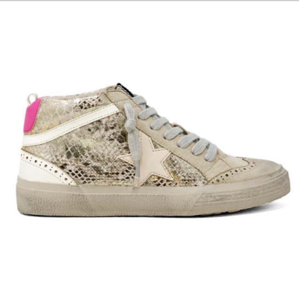 ShuShop Gold and Pink Kids High-Top Sneakers